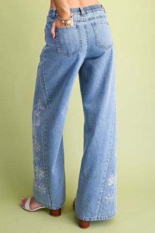 Wildflower Stitched Wide Leg Jeans