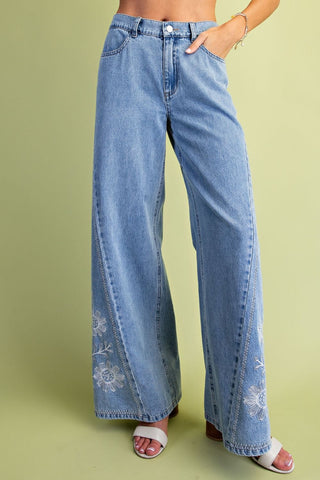 Wildflower Stitched Wide Leg Jeans