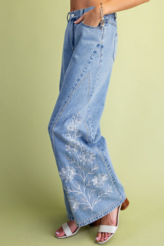 Wildflower Stitched Wide Leg Jeans