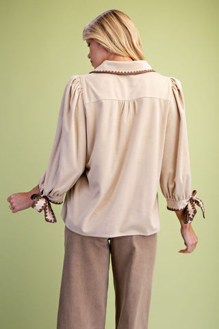 Mocha Mousse Tie Sleeve Top