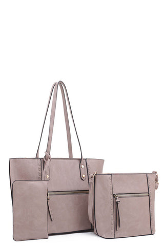 Taupe Fashion Whipstitch 3-in-1 Shopper Set